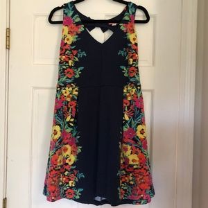 Navy Blue Bow Floral A-Line Dress